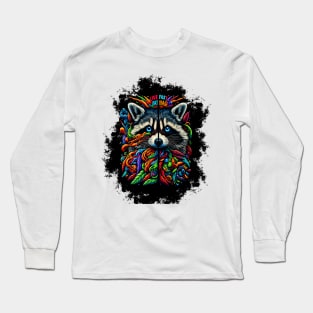 Vivid Vagabond: Raccoon's Colorful Essence Long Sleeve T-Shirt